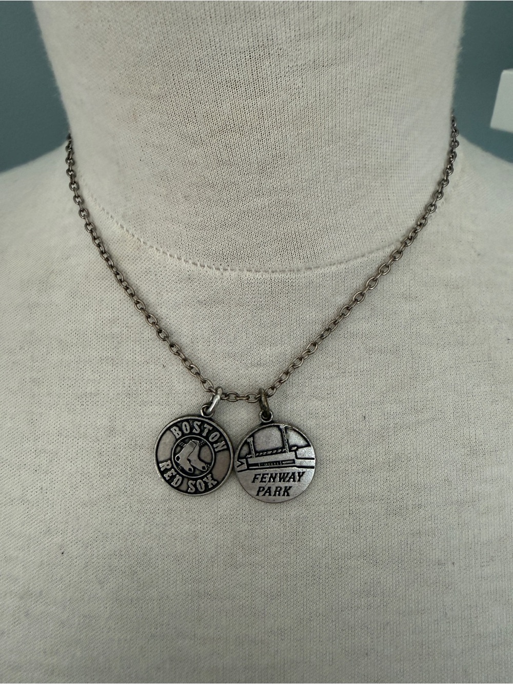 Alex and Ani Silver-Tone Boston Red Sox and Fenway Park Double Charm Necklace